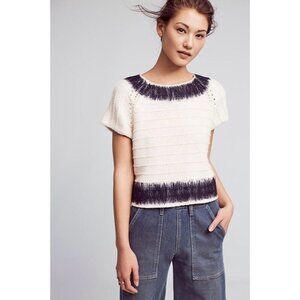 Anthropologie Field Flower Feltwork Wool Alpaca Boxy Sweater L